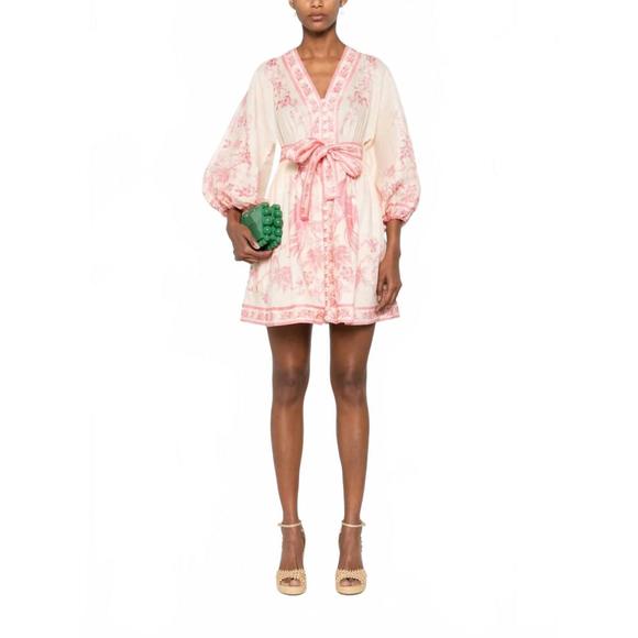 ZIMMERMANN Dresses & Skirts - NEW ZIMMERMANN lucky plunge mini dress in cream/pink floral